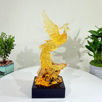 Phoenix in Flight · Golden Amber Liuli Sculpture