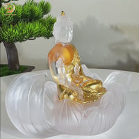 Lotus Serenity · White Liuli Buddha Sculpture with Lotus Base