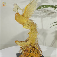 Phoenix in Flight · Golden Amber Liuli Sculpture