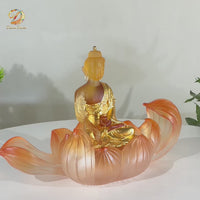 Lotus Serenity · Amber-Toned Liuli Buddha Sculpture with Lotus Base