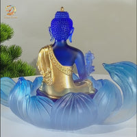 Lotus Serenity · Blue Liuli Buddha Sculpture with Lotus Base